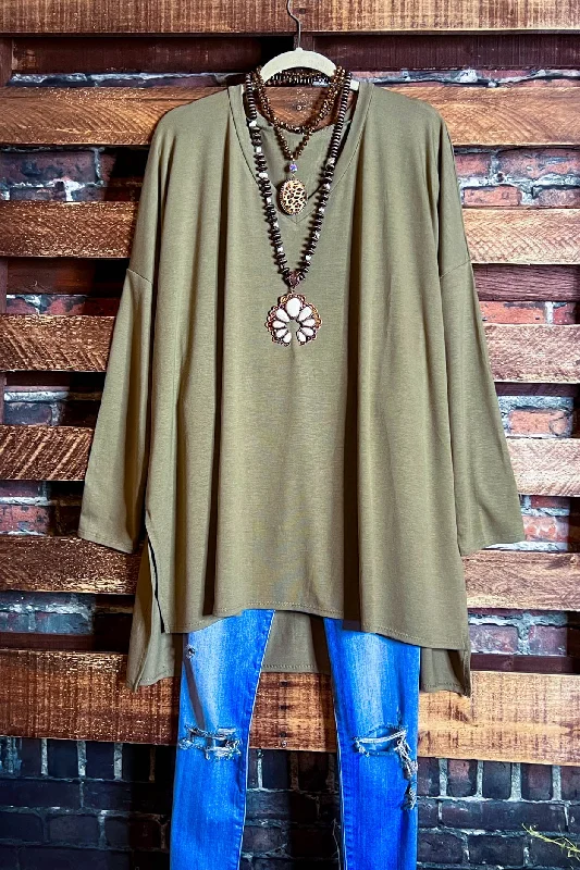 FOREVER PERFECTLY SIMPLE & OVERSIZED T-TUNIC IN ASH OLIVE