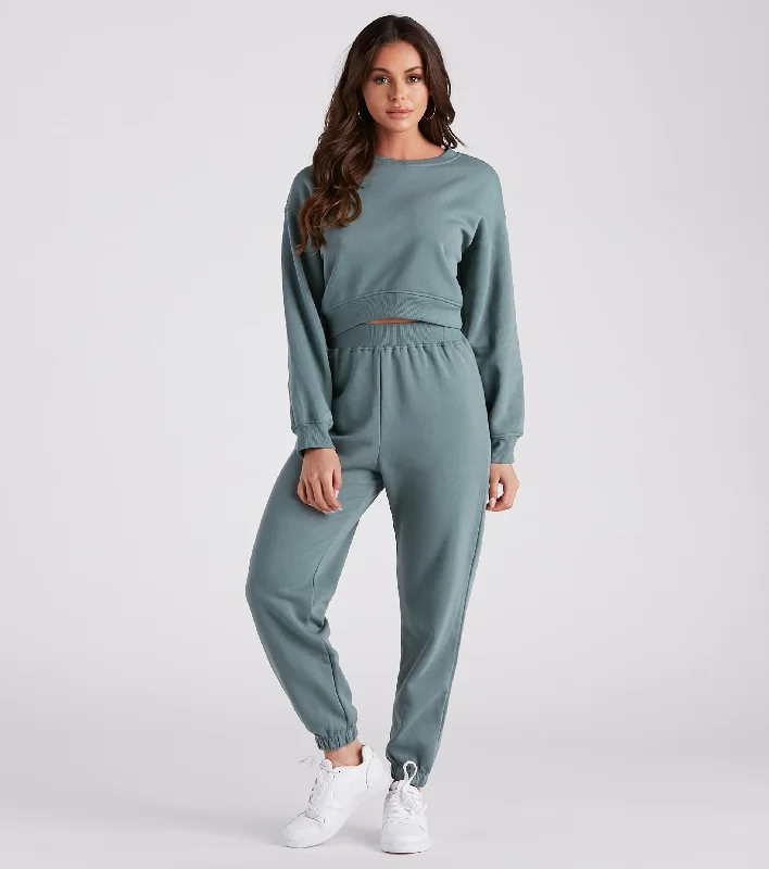 Comfy Vibes Crop Top And Sweatpants Set