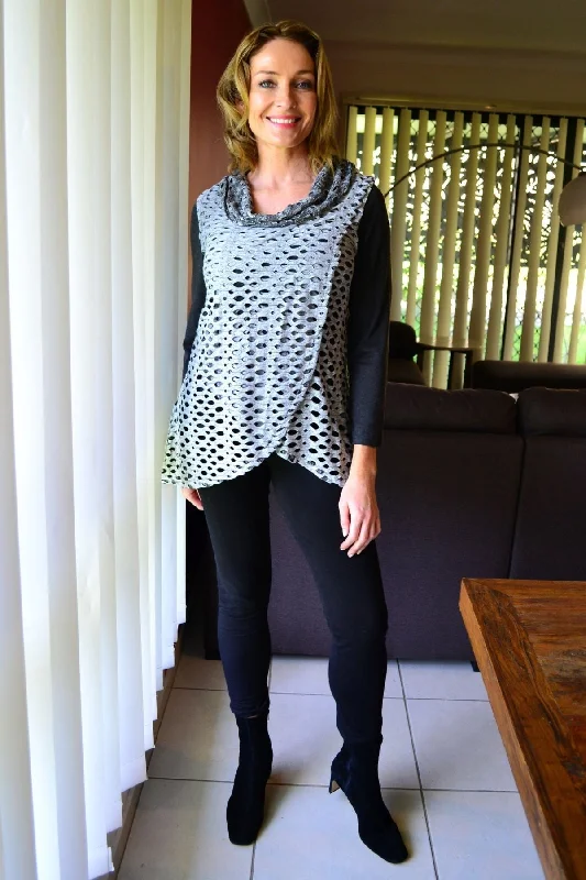 Grey Holly Fold Over Front Tunic Top