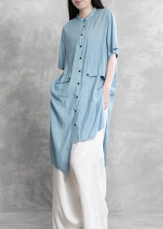 Women's Fashion Personality Suit Blue Irregular Long Shirt White Wide Leg Pants