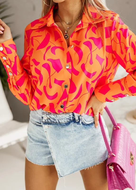 Leesa Orange and Pink Print Button Detail Shirt