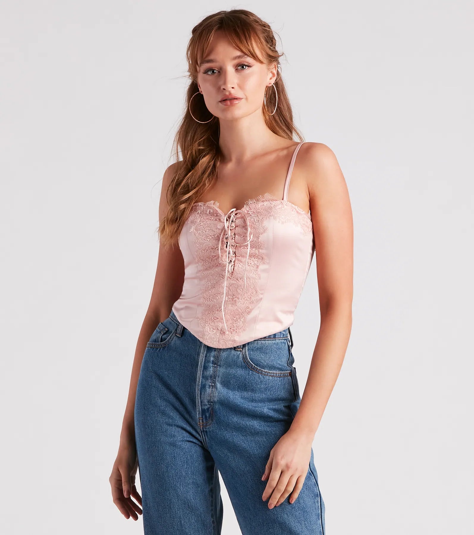 Love Language Satin Lace Trim Top