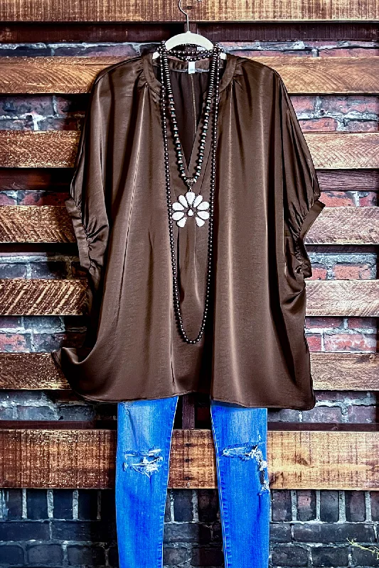 GLAMOROUS CELEBRATION BROWN SATIN COMFY OVERSIZED TUNIC