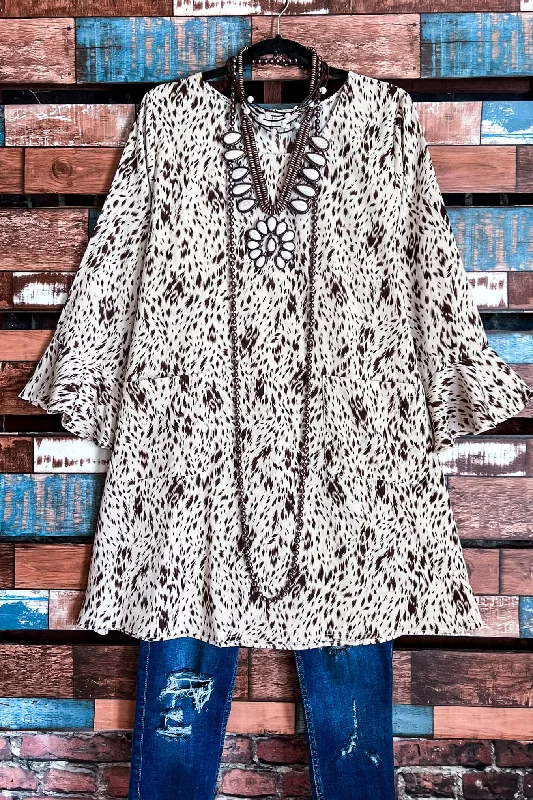 ALWAYS STUNNING ANIMAL PRINT TUNIC POCKETS IN BEIGE & BROWN