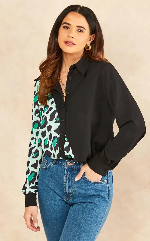 Hilda Black and Green Animal Print Oversized Shirt