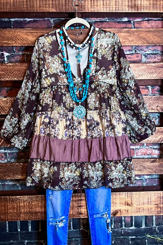 ROSEWOOD ROMANCE BABYDOLL TUNIC IN BROWM & MOCHA