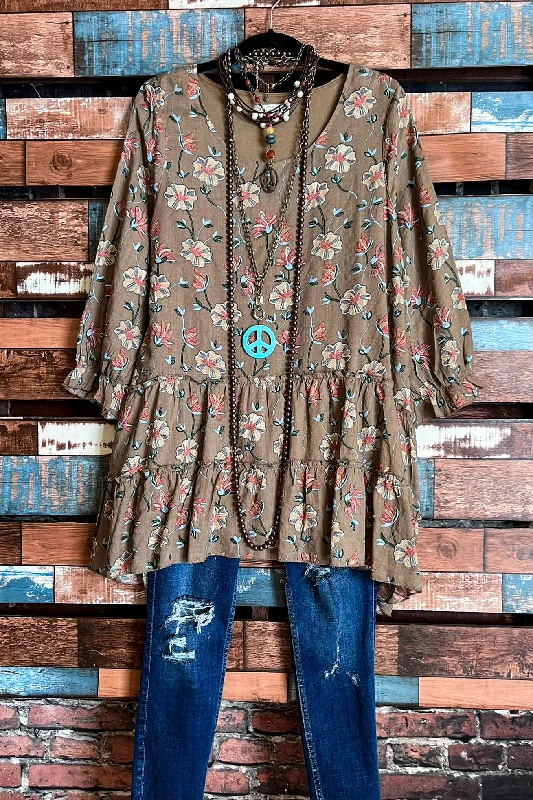 Enchanting Memory Floral Boho-Peasant Tunic in Mocha