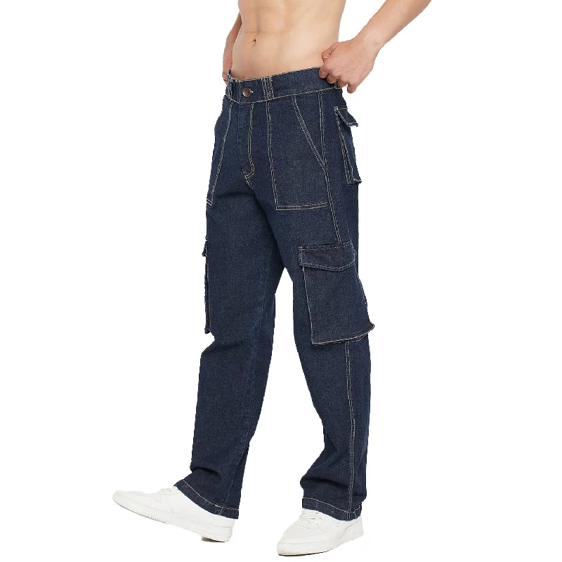 Men's Jeans with a Destroyed LookDark Washed Cargo Carpenter Denim