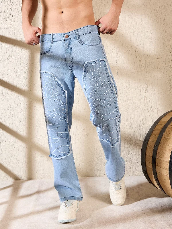 Flexible Men's JeansIce Embroidered Panel Carpenter Denim