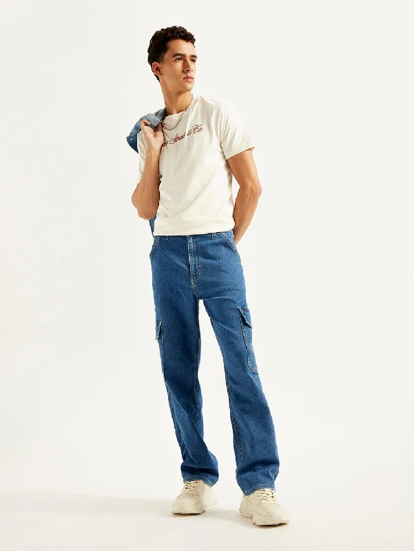 Elegant Straight-Leg Men's JeansMen's 568 Loose Fit Blue Cargo Jeans