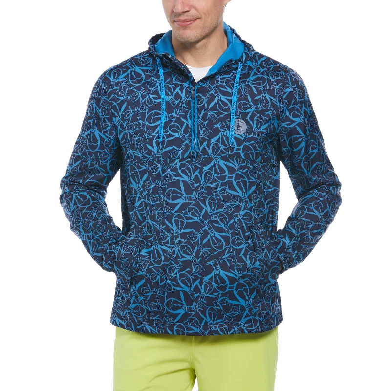 Quarter Zip Penguin Print Golf Windbreaker Jacket