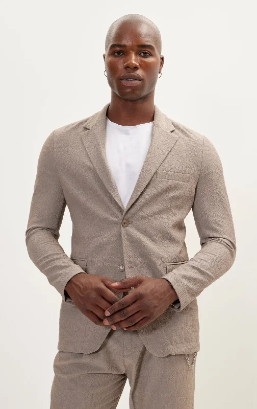 Waffle Stretch Beach Day Notch Lapel Jacket - Light Brown