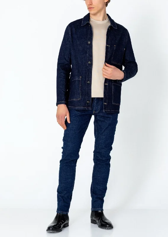 Patch Pocket Fitted Denim Jacket - Navy