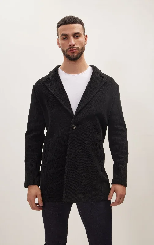 Relaxed Corduroy Button Closure Jacket - Black