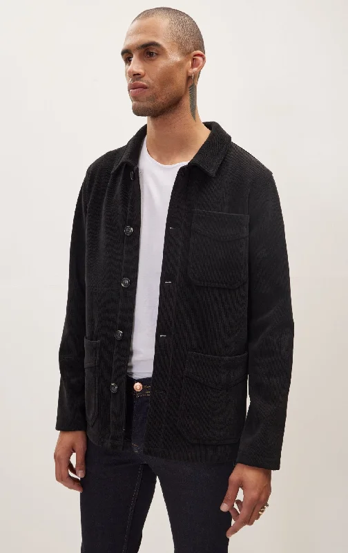 Relaxed Corduroy Button Closure Jacket - Black