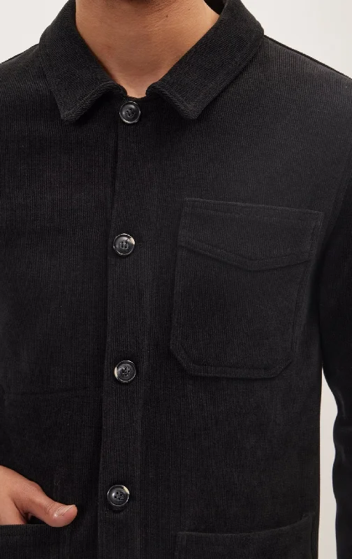 Relaxed Corduroy Button Closure Jacket - Black