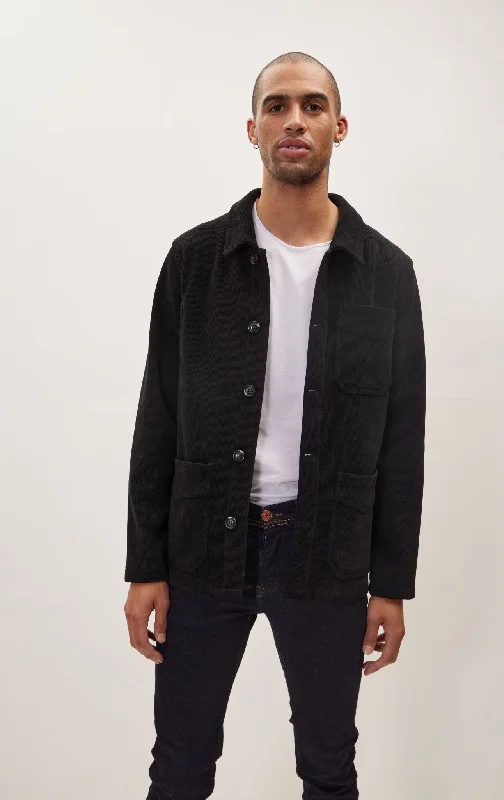 Relaxed Corduroy Button Closure Jacket - Black