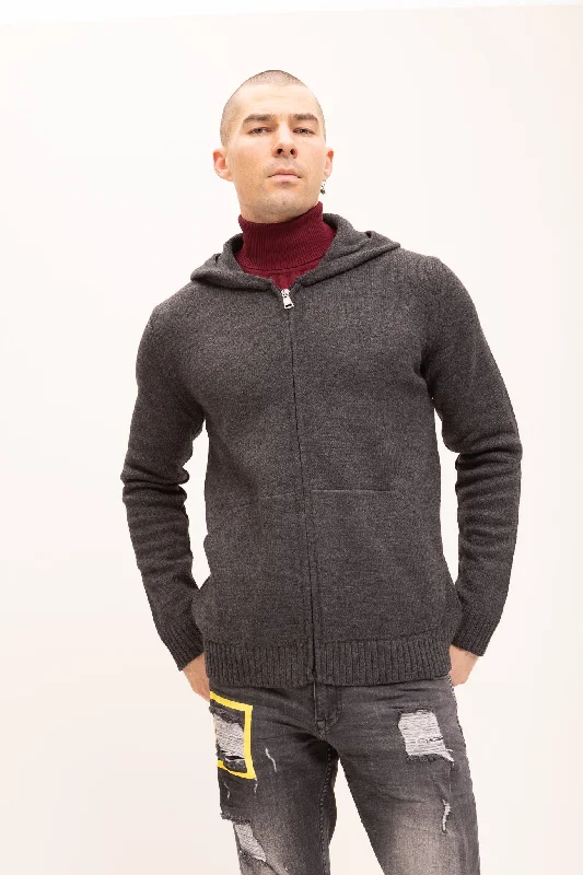 Knitted Zipper Hoodie - Anthracite