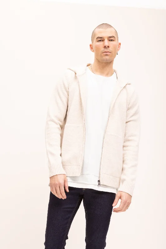 Knitted Zipper Hoodie - Stone