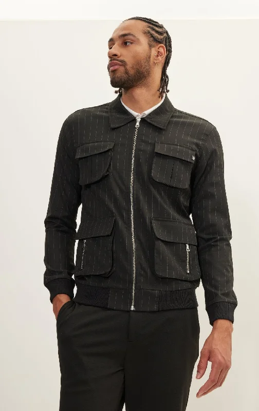 Pinstriped Cargo Jacket - Black Anthracite