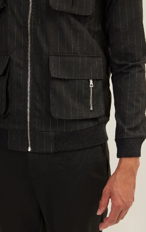 Pinstriped Cargo Jacket - Black Anthracite