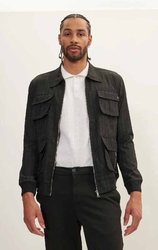 Pinstriped Cargo Jacket - Black Anthracite