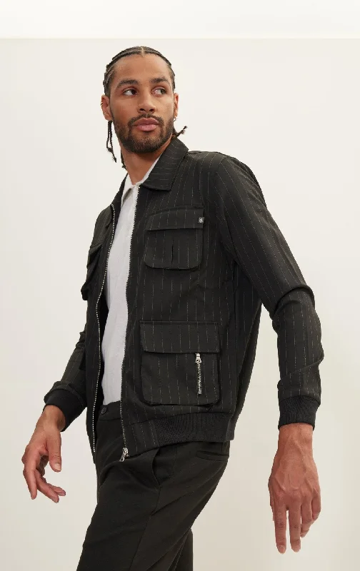 Pinstriped Cargo Jacket - Black Anthracite