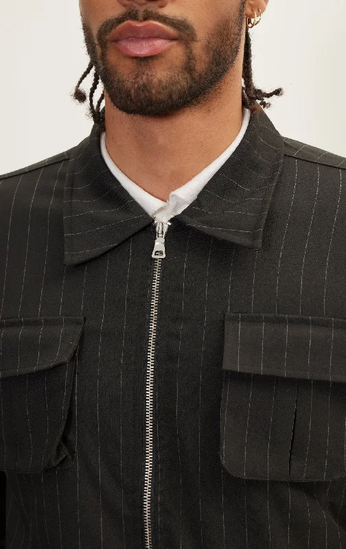 Pinstriped Cargo Jacket - Black Anthracite