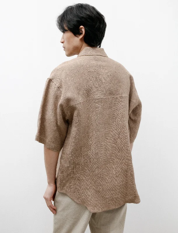 Linen Silk Tweed Half Sleeve Shirt Brown