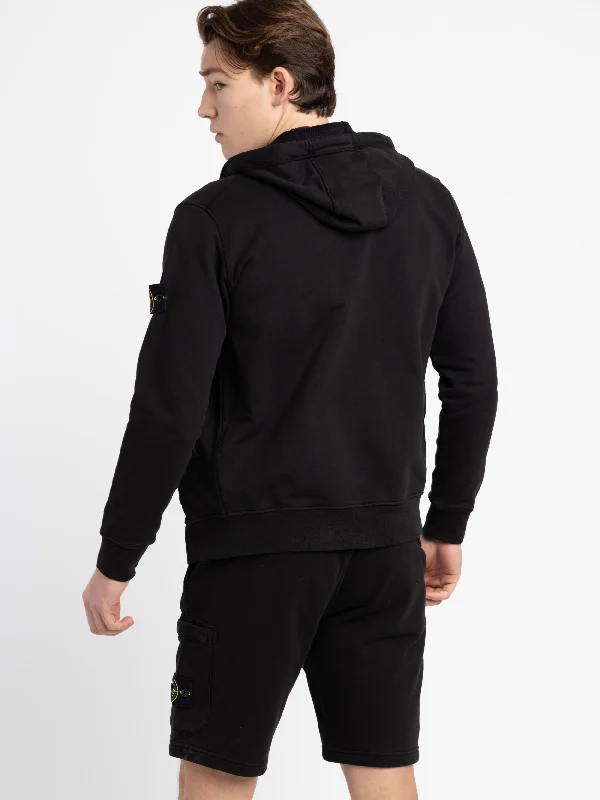 Black Cotton Full Zip Hooded Sweater