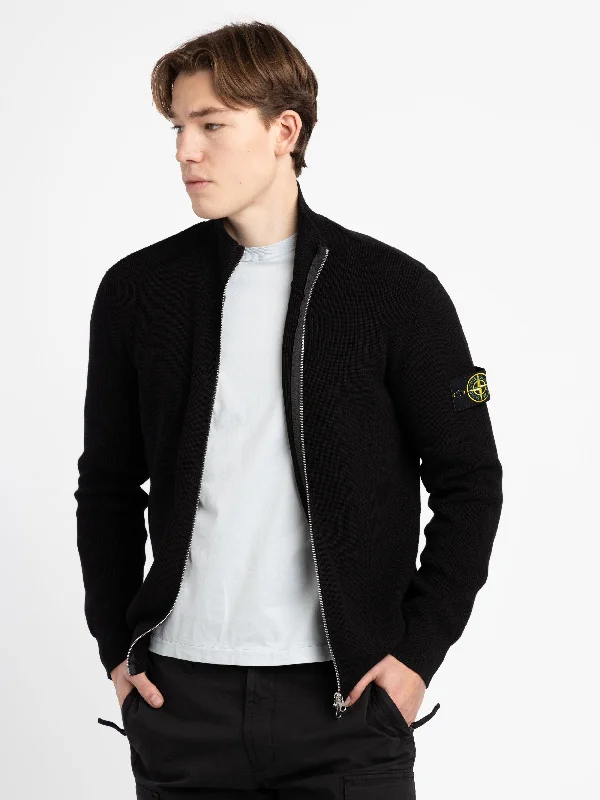 Black Cotton Full Zip Track Sweater