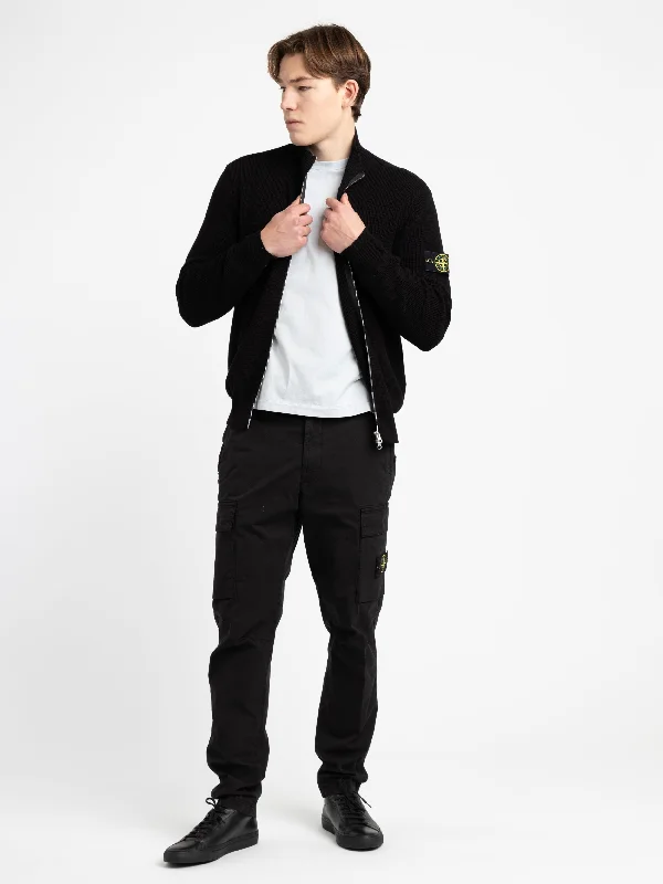 Black Cotton Full Zip Track Sweater