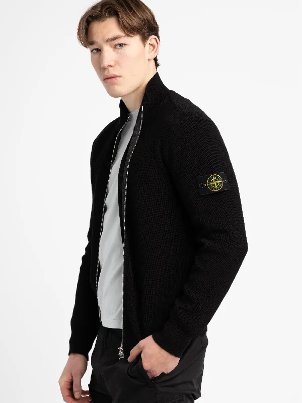 Black Cotton Full Zip Track Sweater