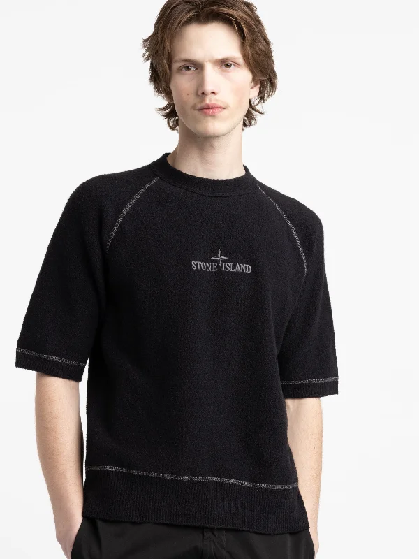 Black Textured Short Sleeve Crewneck