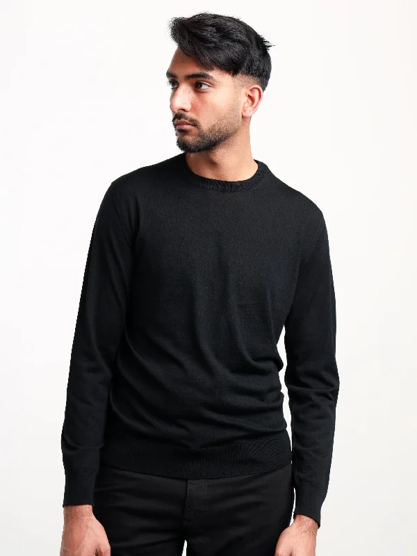 Black Wool Crewneck Sweater