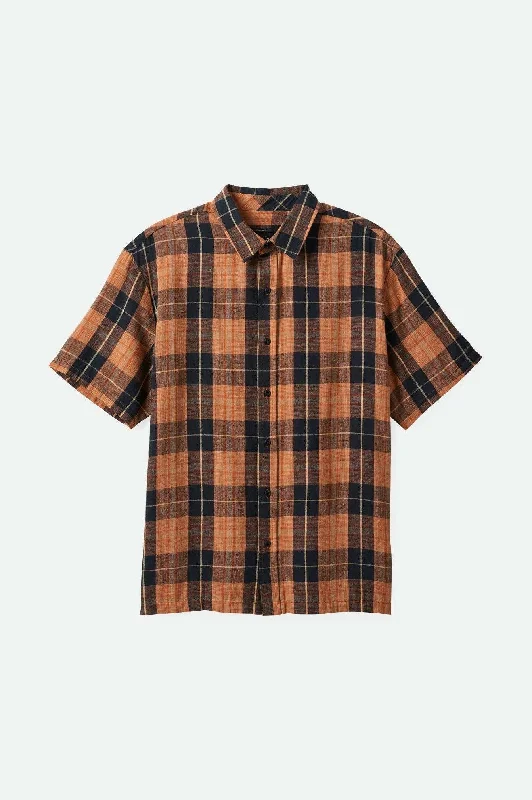 Cru Linen Blend Relaxed S/S Woven Shirt - Black/Rust Orange