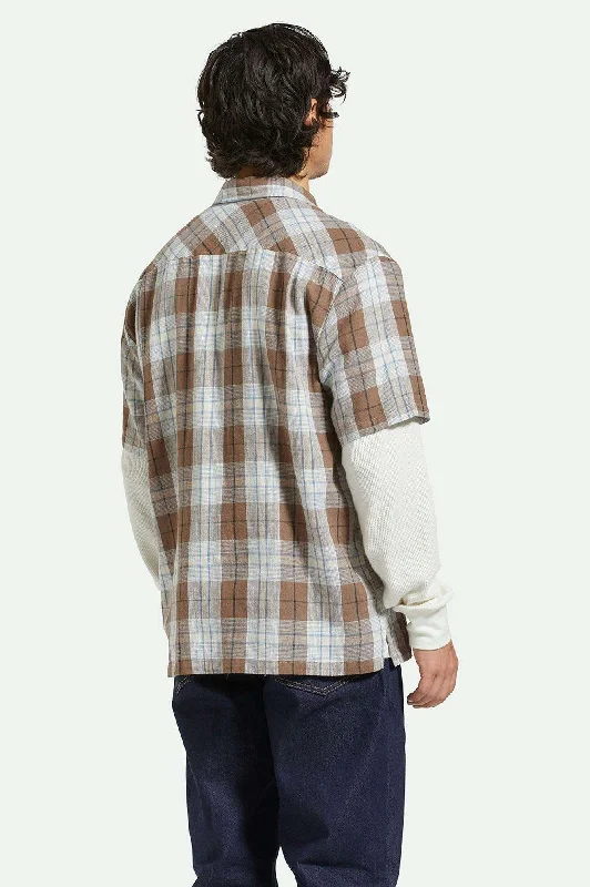 Cru Linen Blend Relaxed S/S Woven Shirt - Pinecone Brown/Coronet Blue