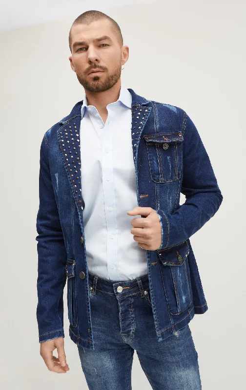 Artist Studded Denim Jacket  - Navy