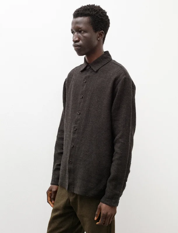 Flat Hem Shirt Brushed Linen Wool Dark Brown