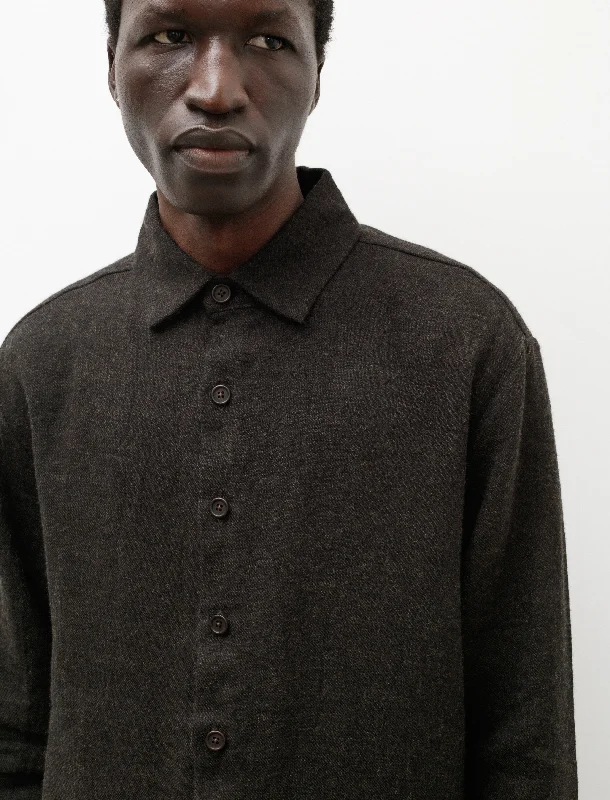 Flat Hem Shirt Brushed Linen Wool Dark Brown