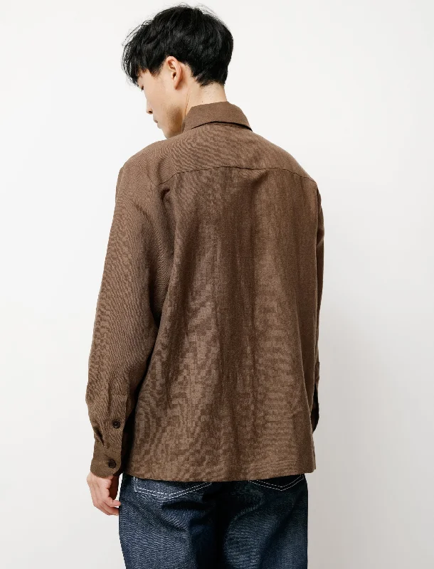 Flat Hem Shirt Linen Wool Twill Brown