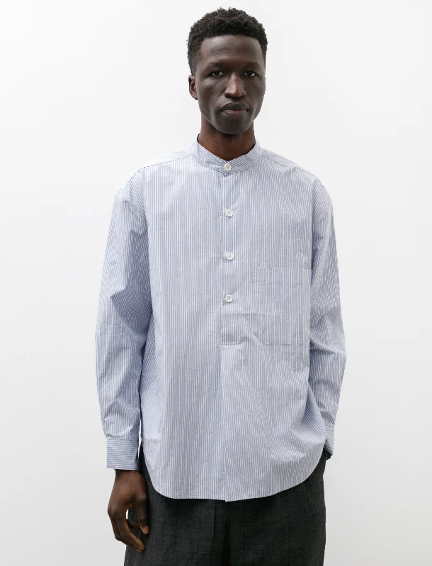 Popover Shirt Organic Cotton Stripe Light Blue