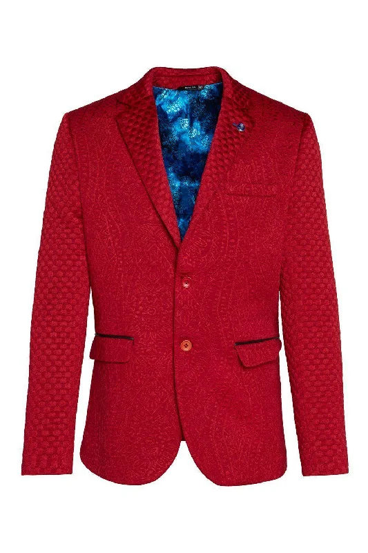 Fitted Brocade Jacket - Red