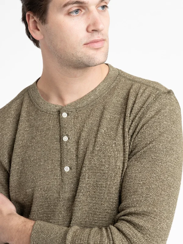 Green Waffle-Knit Henley Shirt