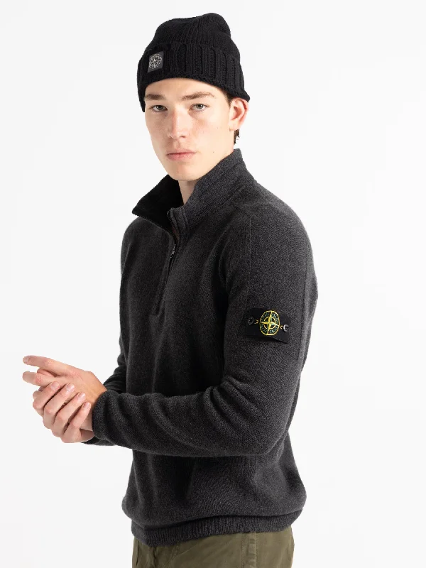 Grey Wool Blend Quarter-Zip Sweater