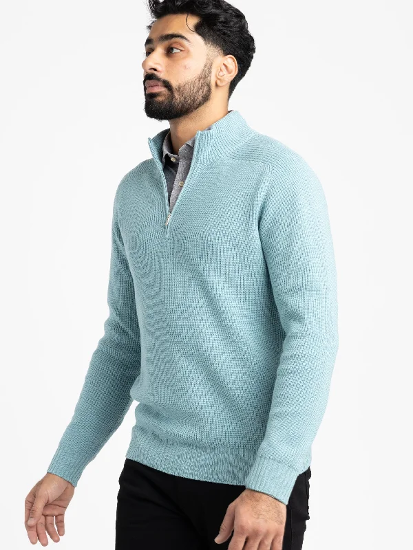 Light Blue Rainwool Quarter-Zip Pullover Sweater