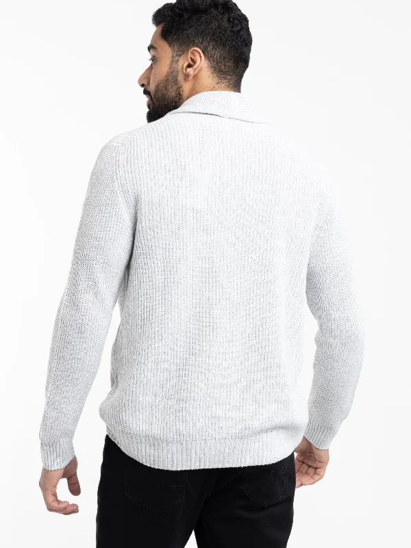 Light Grey Flax-Cotton Ribbed Cardigan