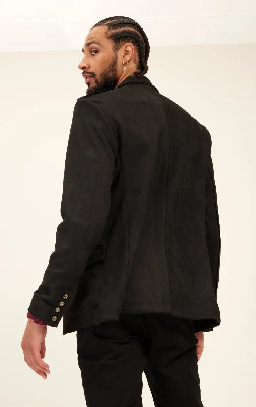 Faux Suede Safari Jacket - Black