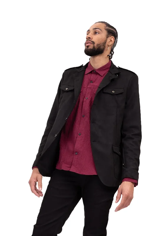 Faux Suede Safari Jacket - Black