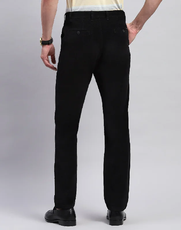 Men Black Solid Regular Fit Trouser